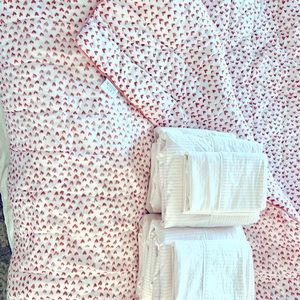 2 twin Serena and Lily heart quilts and Oxford sheets
